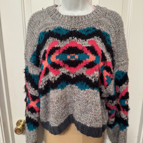 Free People I Heart You Cropped Knit Multi-Color Sweater Size M / Alpaca Blend - Picture 4 of 10
